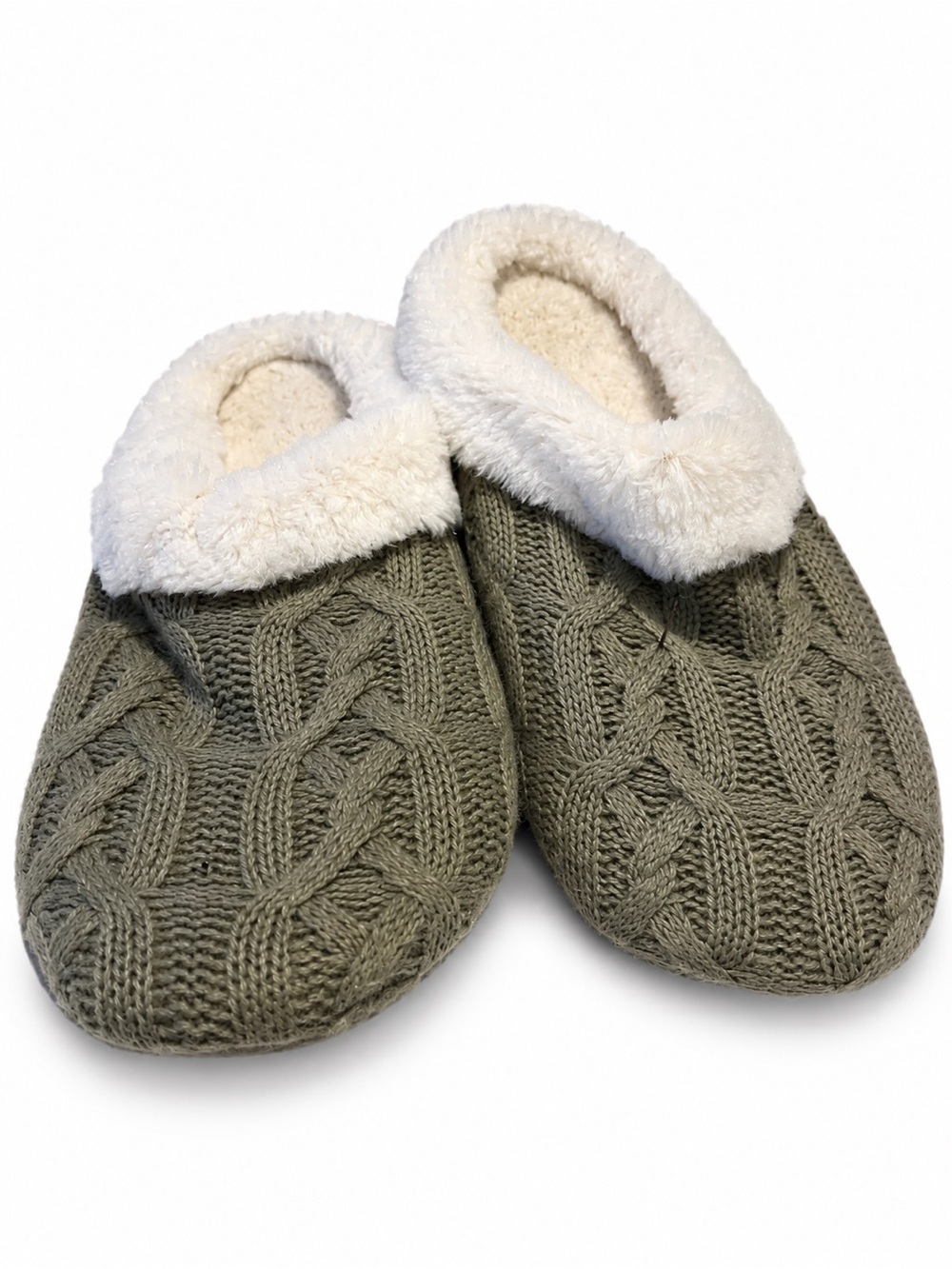 Charcoal Gray Cable Knit Faux Shearling Fur Winter Bootie Slippers Medium 9